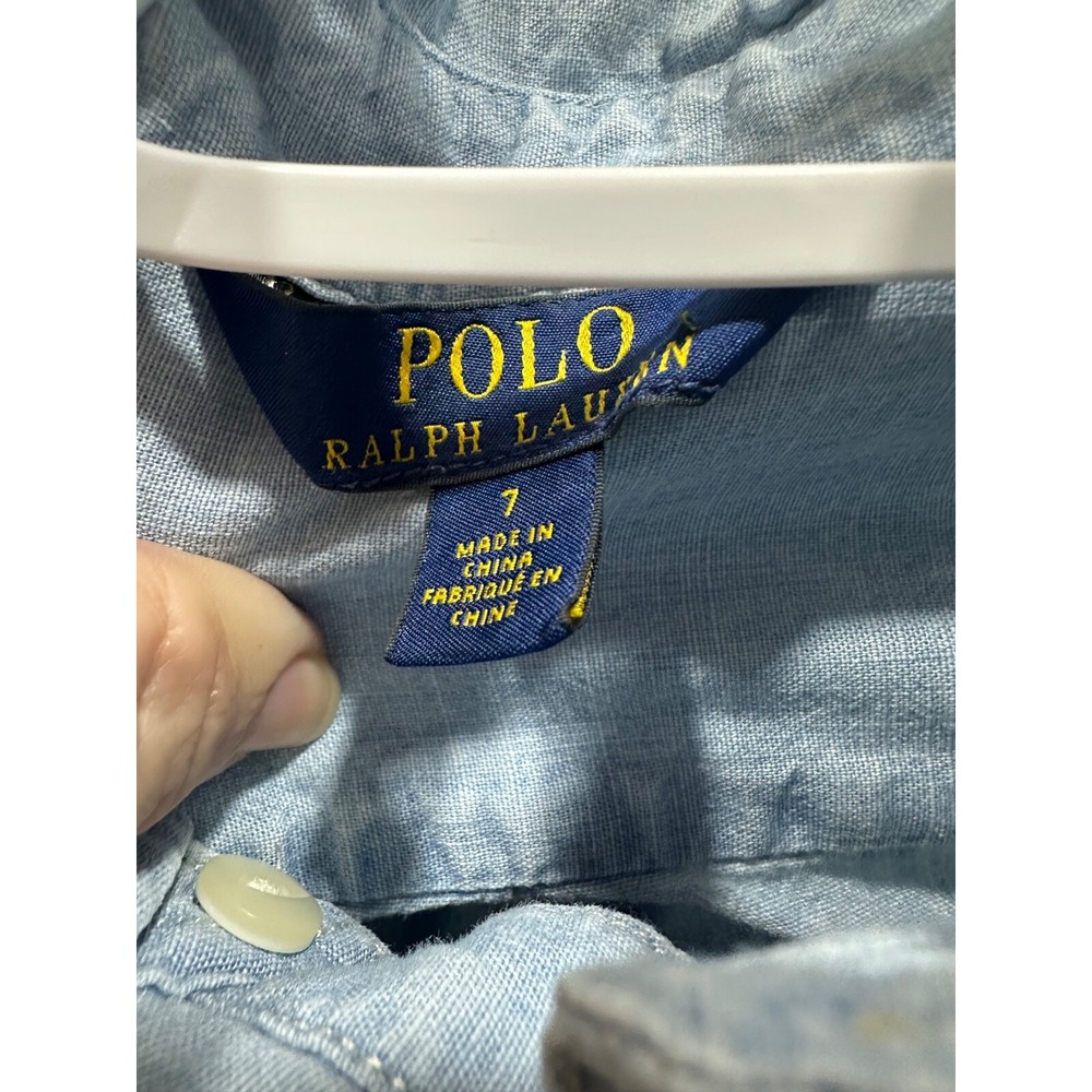 polo ralph lauren light blue denim dress with ruffles‎ girl's 7 - Picture 3 of 6